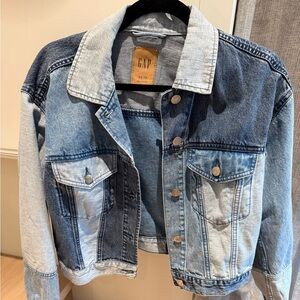 GAP denim patchwork cropped jacket